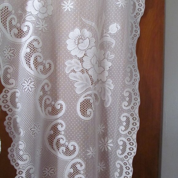 JC Penney Set of 3 Floral Lace Curtains Ivory Cream Scalloped Edges 72 x 42.5" - Picture 6 of 16